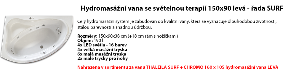 Hydromasážní vana se světelnou terapií 150x90 levá - řada SURF